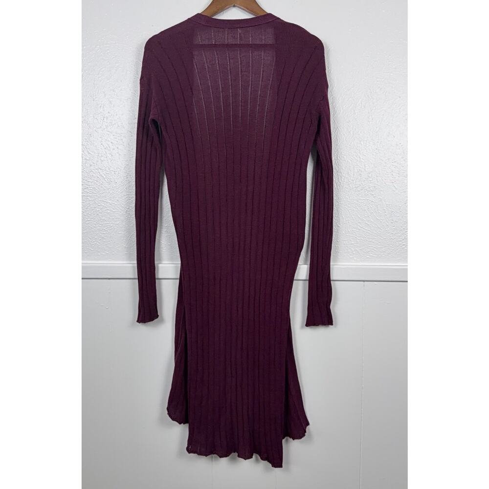 Free People Ribbed Longline Duster Cardigan S Linen Blend Plum Purple - Picture 3 of 9